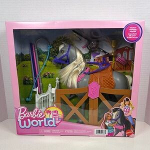 Barbie World Horse Playset Grey Pink Trophy Jumping Stable Toy